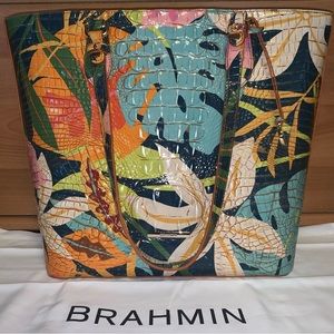 NWT Brahmin Retro Jungle Ellen Tote Vintage Botanical Monstera Melbourne leather